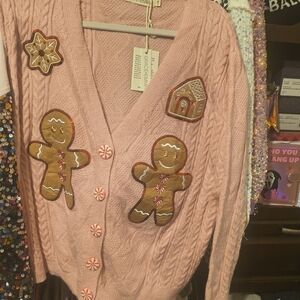 Charming Pink Cardigan with Festive Appliqués
